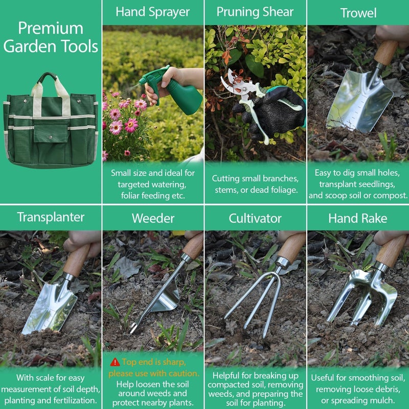 LeMotech Garden Tool Set,10 Pieces Heavy Duty Gardenting Tool Kit, Folding Stool with Detachable Tote Bag, Thicker Stainless Steel Tools (Trans-Planter,Trowel,Weeder etc.) for Women Men - Image 3